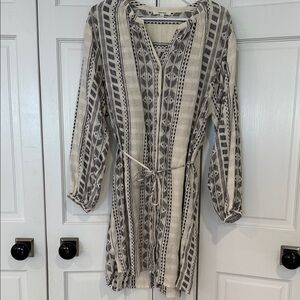 Splendid Long Sleeve Tribal Stripe Tunic Dress in Cream and Black